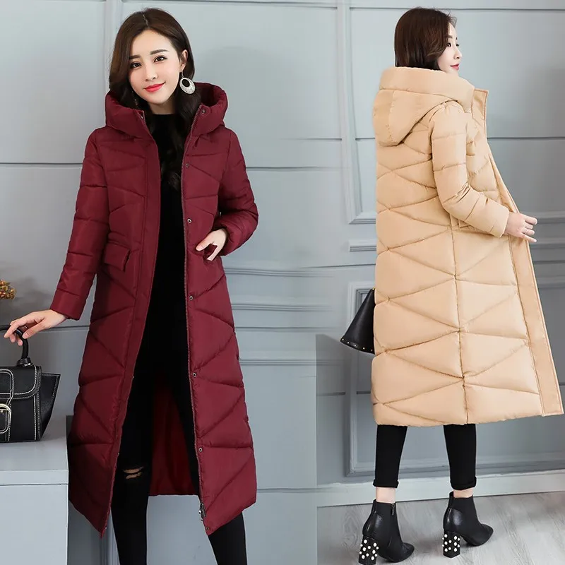 Neploe однотонное длинное тонкое зимнее пальто с капюшоном толстая теплая куртка