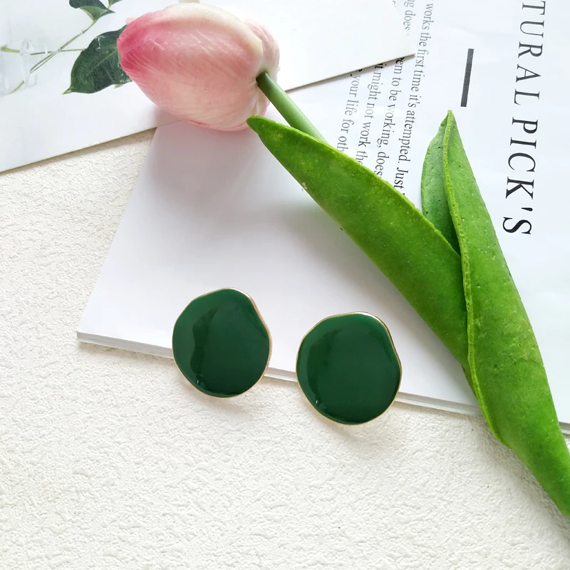 AOMU New Korea Vintage Pattern Geometric Round Circle Resin Stud Earrings for Women Girls Ear Accessories