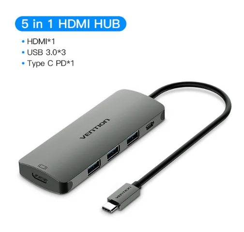 Vention USB-C концентратор type C концентратор USB 3,0 Thunderbolt 3 HDMI 3,5 мм аудио RJ45 адаптер для MacBook Pro samsung Galaxy S9 USB C концентратор - Цвет: 5 in 1 HDMI HUB