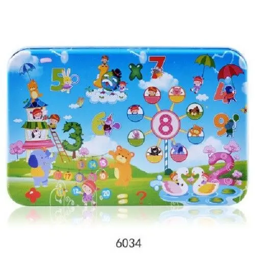 Number-60pcs Монтессори деревянная настольная игра-головоломка штук с металлической коробкой 60/100/200 шт. Juguetes IQ образования детей 3 лет с принтом Бэтмена из мультфильма животное - Цвет: Number-60pcs