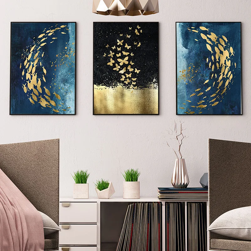 Картина на холсте Золотая Рыба Бабочка абстрактные плакаты и принты настенные