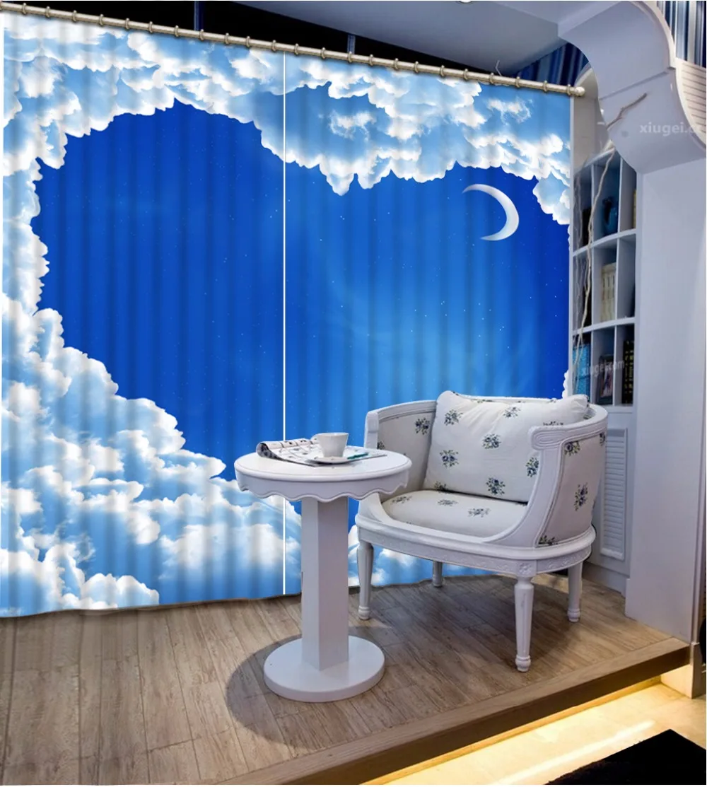 

Customized Window Curtain White Clouds Blue Sky Decoration Blackout Curtains For Living Room Bedroom