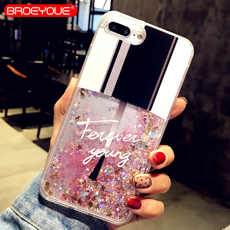 BROEYOUE Love Heart Stars Glitter Phone Case For iPhone 6 6S 7 8 Plus 5 5S SE Dynamic Liquid Quicksand Soft TPU Back Cover Coque |