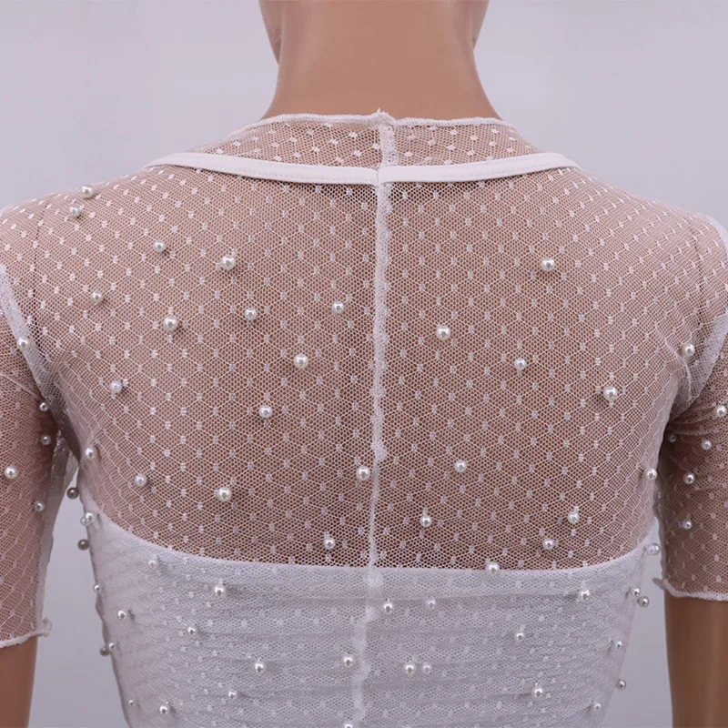 ANJAMANOR жемчужное Сетчатое прозрачное сексуальное Клубное платье с коротким