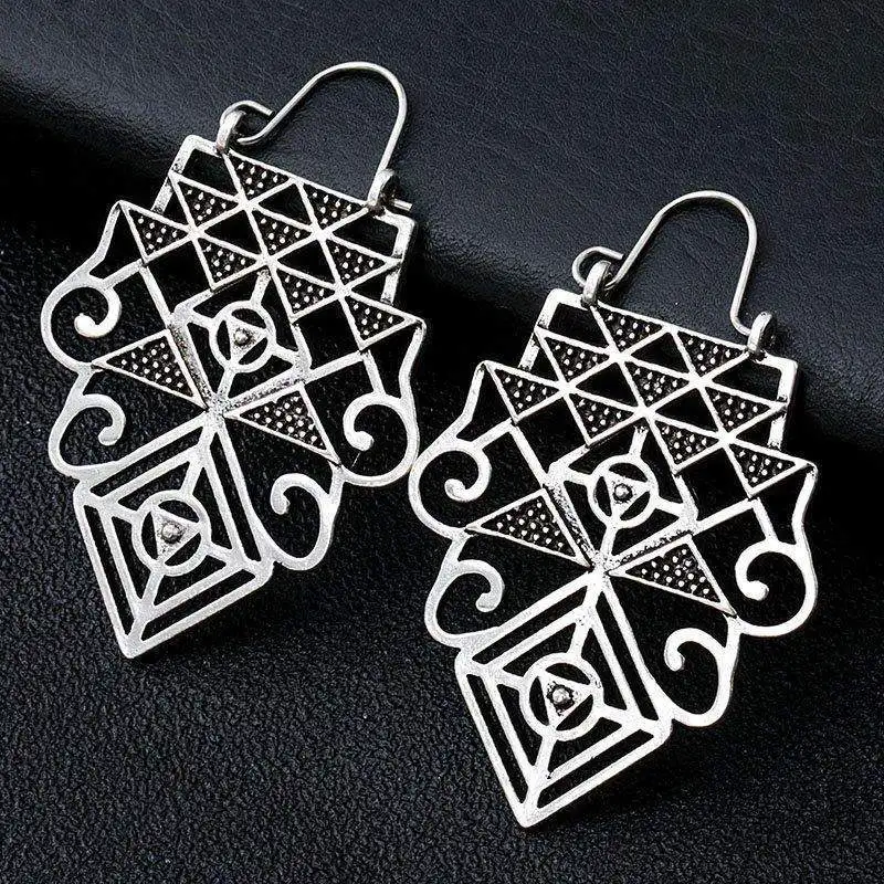 Antique Silver Индийские племенные латунные серьги, висячие серьги в форме цветка, украшенные вихрем «цыганские» серьги для женщин, богемные Винтажные серьги EAR00C000B01B - Окраска металла: Antique Silver