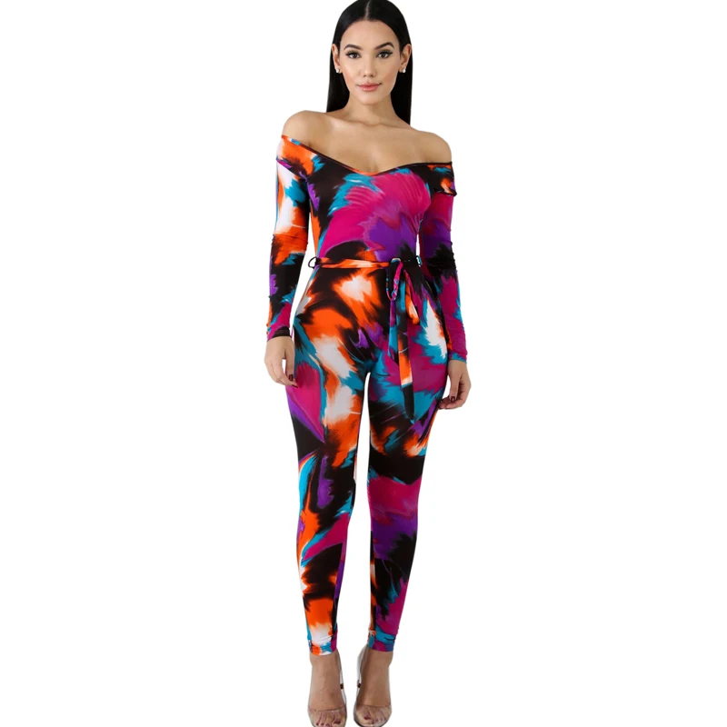 

new women's print jumpsuit nightclub sexy tight jumpsuit color print one-piece pants