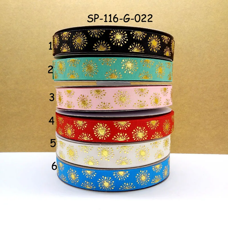 

Free shipping 50 yard 7/8" gold foil printed grosgrain ribbon SP-116-G-022