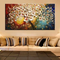 unframed hand painted on canvas wall art abstract painting modern acrylic flowers palette knife oil painting for home decoration