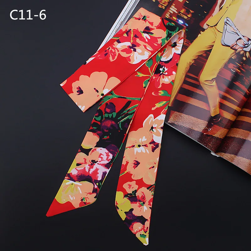 2018 New Geranium Slim Narrow fashion woman Tie Bag Handle Scarf Small Ribbon headscarf |