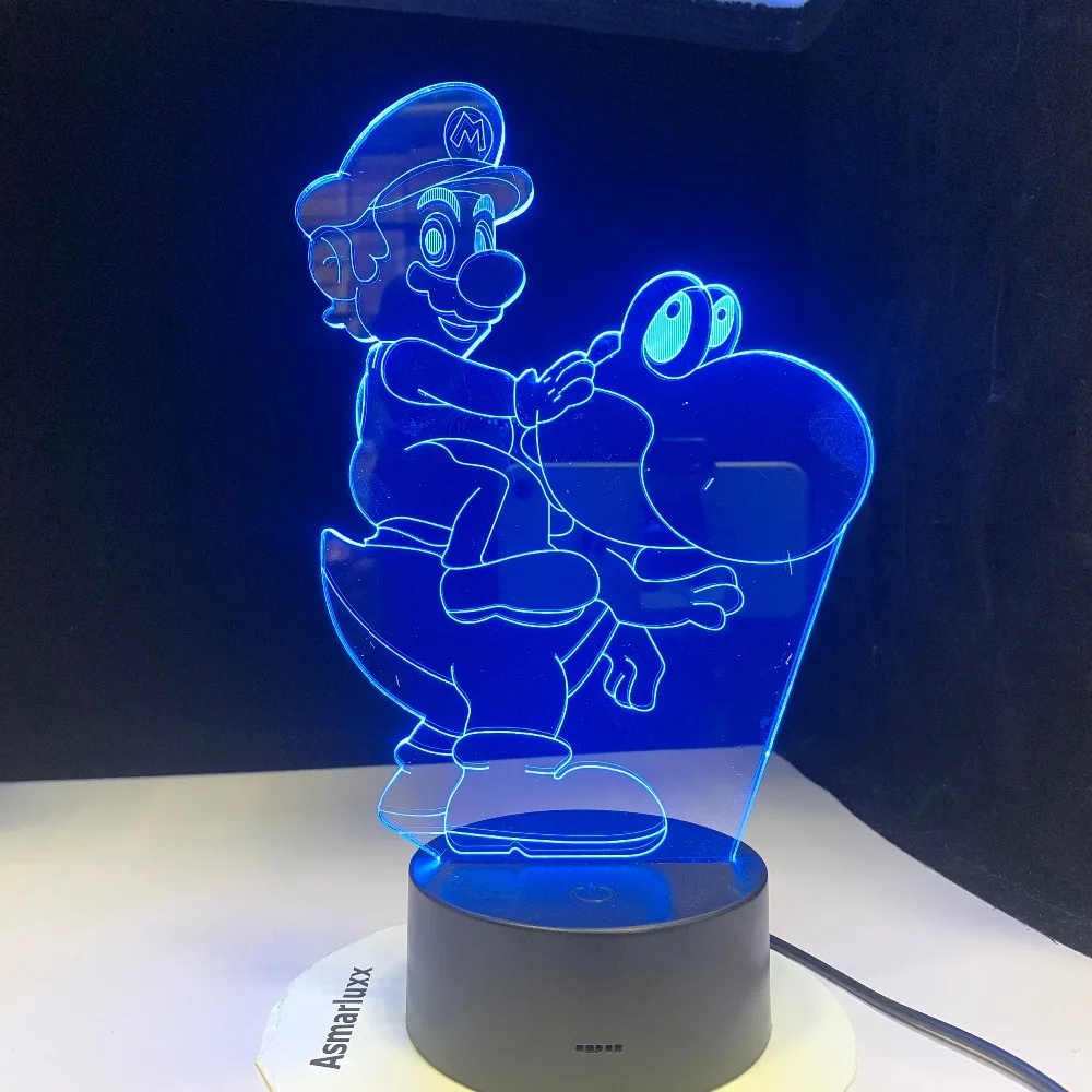 Мультяшная игровая фигурка Супер Марио Yoshi 3D светодиодный USB лампа Акриловая