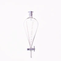 separatory funnel pear shapewith ground in ptfe stopper 2429 and stopcockwith tick markscapacity 1000mlptfe switch valve