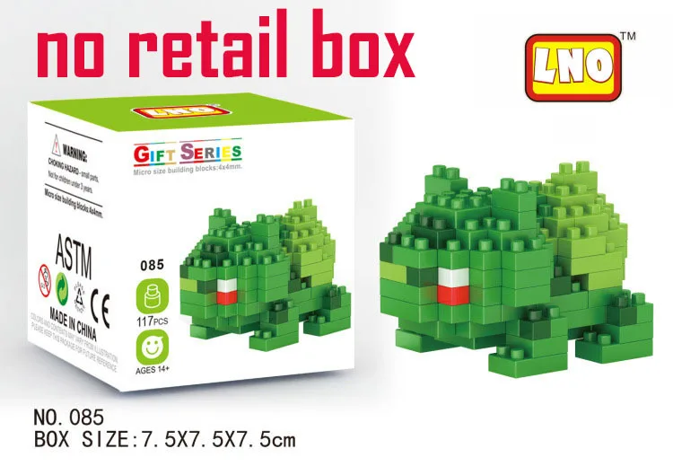 Хит! LNO блоки Развивающие игрушки Пикачу Чаризард Bulbasaur Squirtle NO retail box Аниме кукла