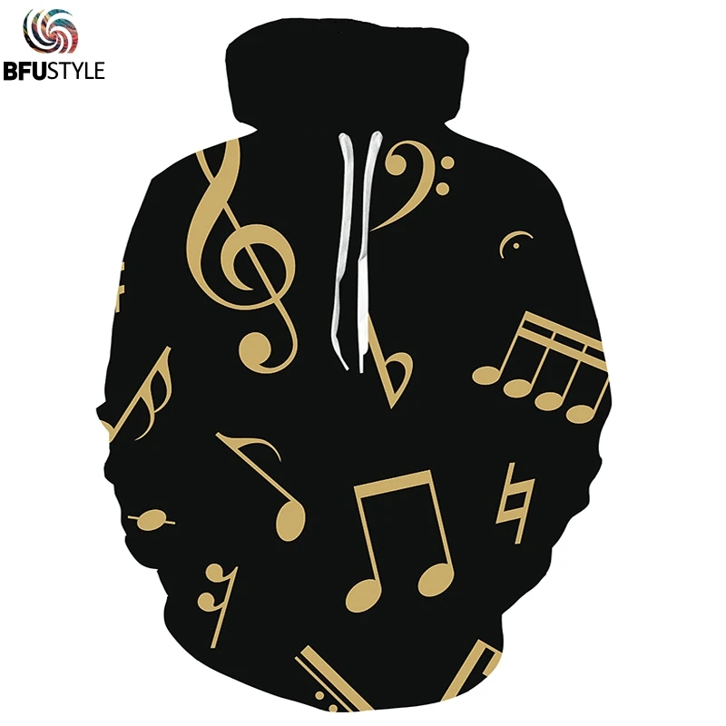 Мужские и женские толстовки с 3D принтом Music Note повседневные топы длинными