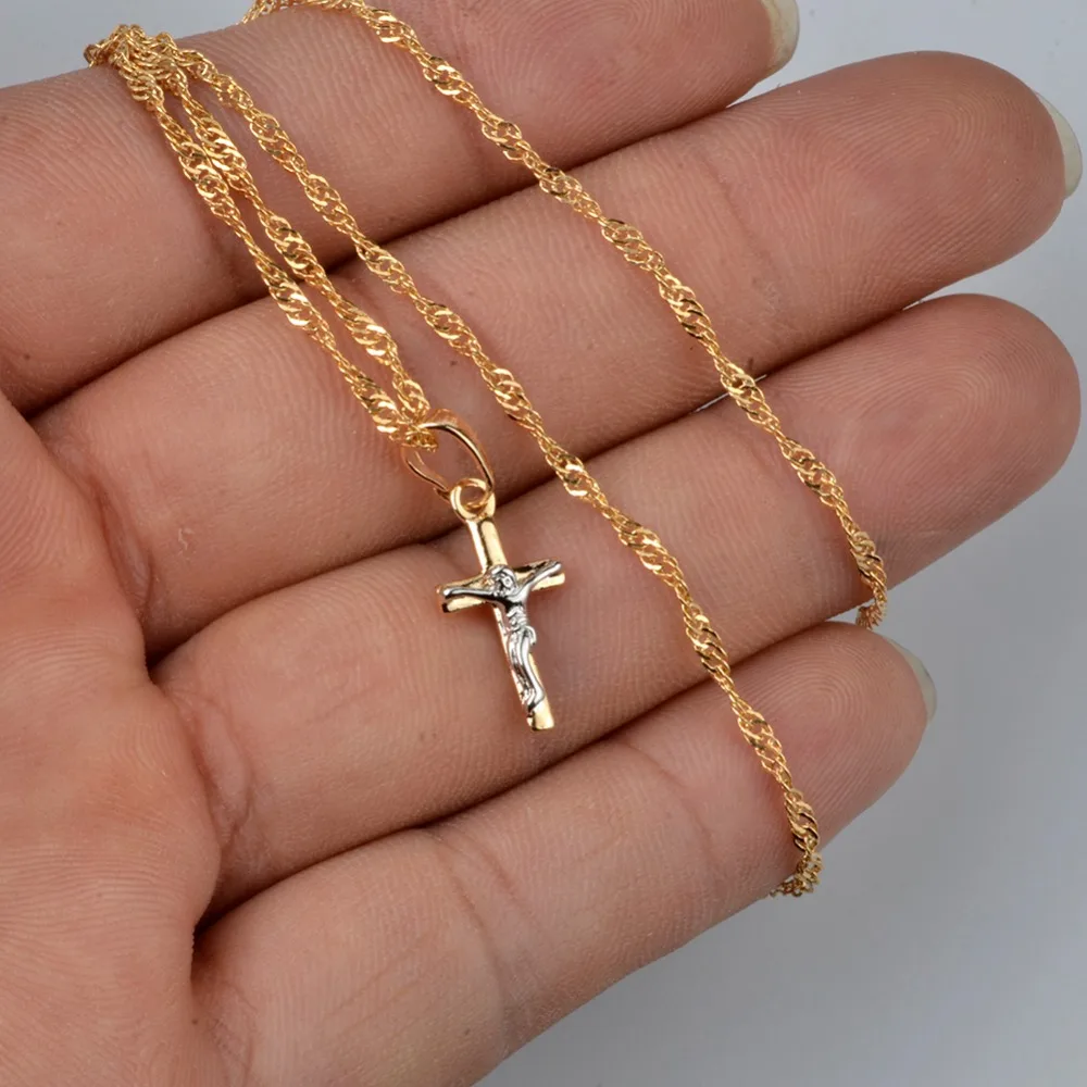 Anniyo мини Two Tone Иисус крест кулон ожерелья для женщин/девушка христианский