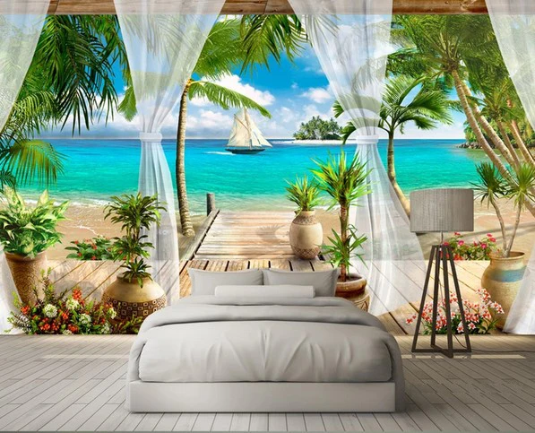 3D Waterproof Self-adhesive Wall Stickers Mural Decal Wallpaper Stereoscopic Seascape Sea View Modern Home Decor | Дом и сад