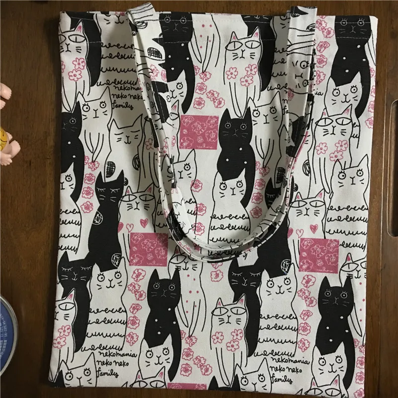 YILE вручную эко-сумка для покупок из хлопчатобумажной ткани с рисунком черного и