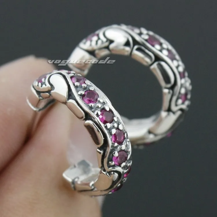 Мужские байкерские серьги качалки с красным серебристым кубическим цирконием