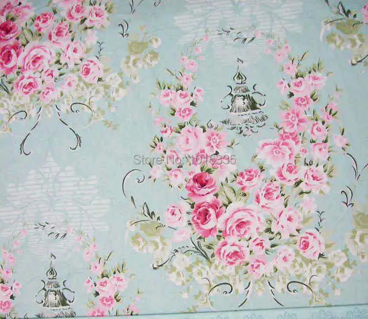 Новинка 160 см ширина светло-голубой Винтажный Розовый цветочный 100% саржевый