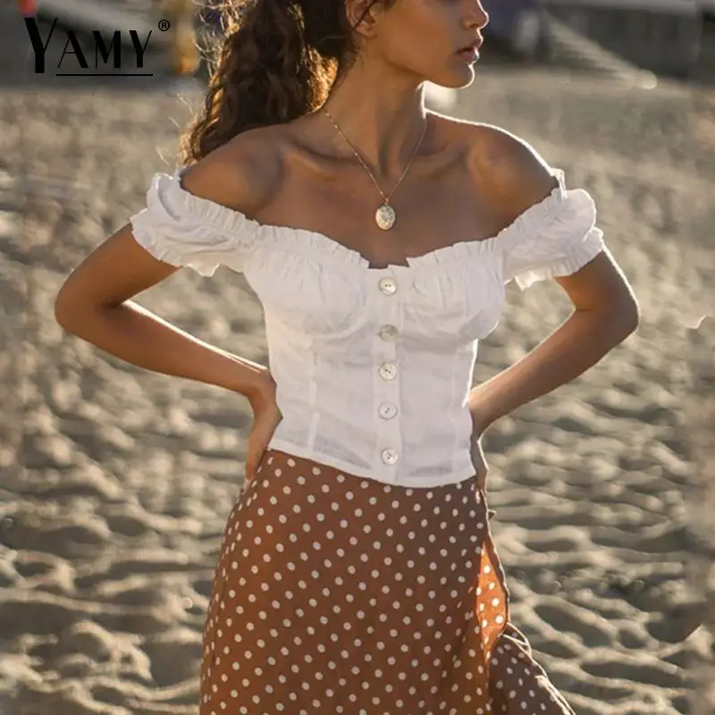 Женская винтажная Блузка Boho белая блузка с рукавами фонариками 2019|Блузки| |