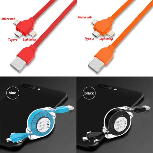 Выдвижной 3 в 1 USB зарядный кабель для Apple TYPE C Android планшета синхронизации Зарядное