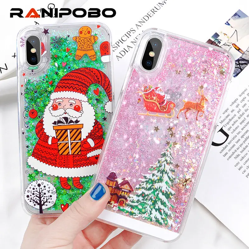 Чехол для телефона с динамическим жидким зыбучим песком для iPhone 6, 6 S, 7, 7 Plus, 8, 8 Plus, блестящий Рождественский подарок, прозрачный жесткий чехол для задней панели из поликарбоната