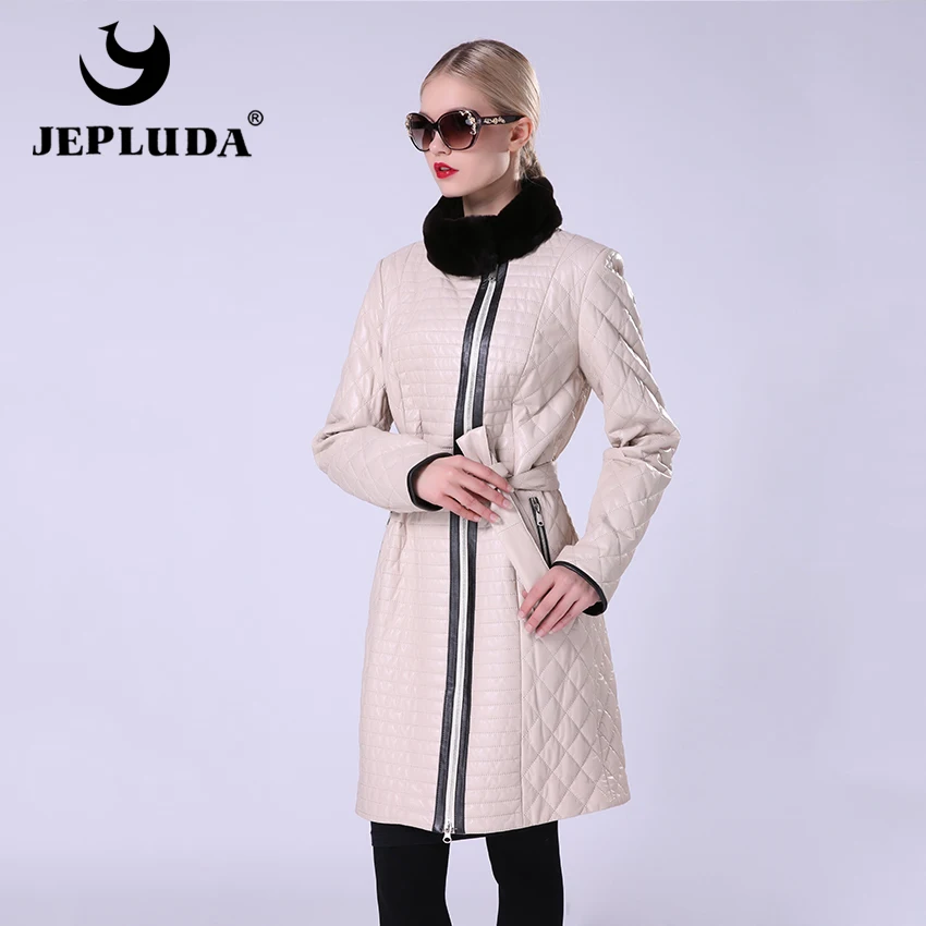 JEPLUDA Новая мадель женские куртки из натуральный кожа овчины утепленный пальто