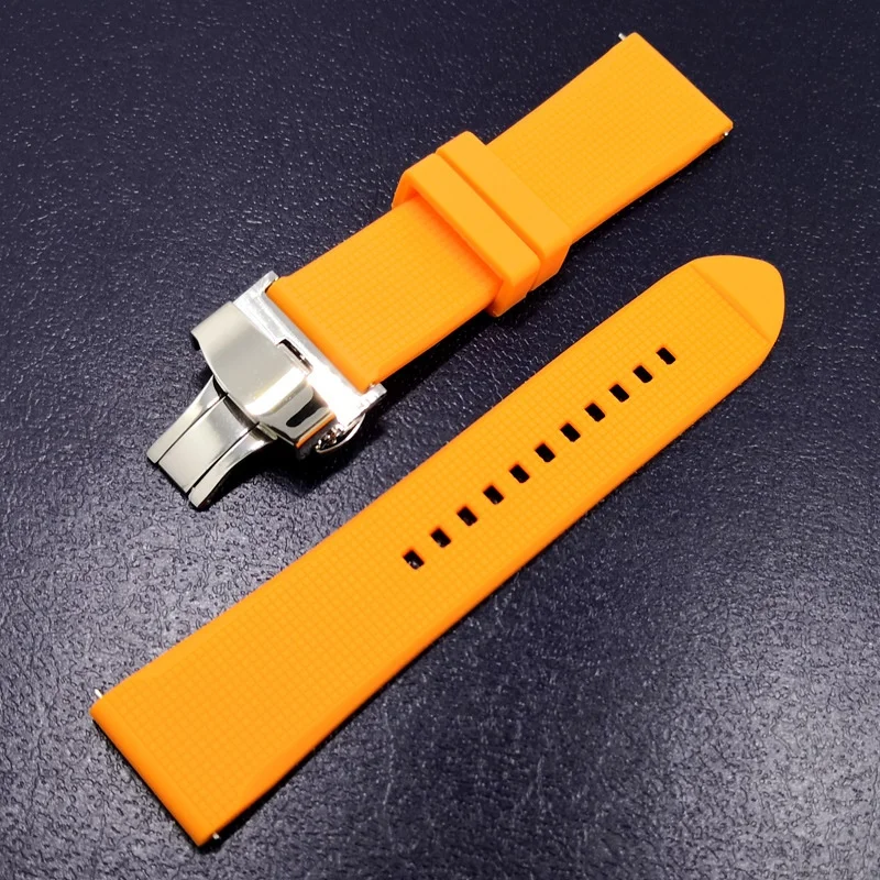 orange AOOW универсальный силиконовый ремешок для часов Бабочка Пряжка группа сталь Пряжка Ремешок Браслет 18 мм 20 мм 22 мм для мужчин и женщин - Цвет ремешка: orange