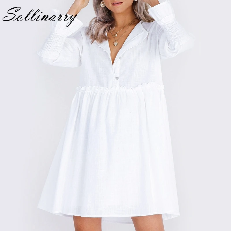 Sollinarry Короткие Свободные повседневные женские платья Vestido элегантные длинные