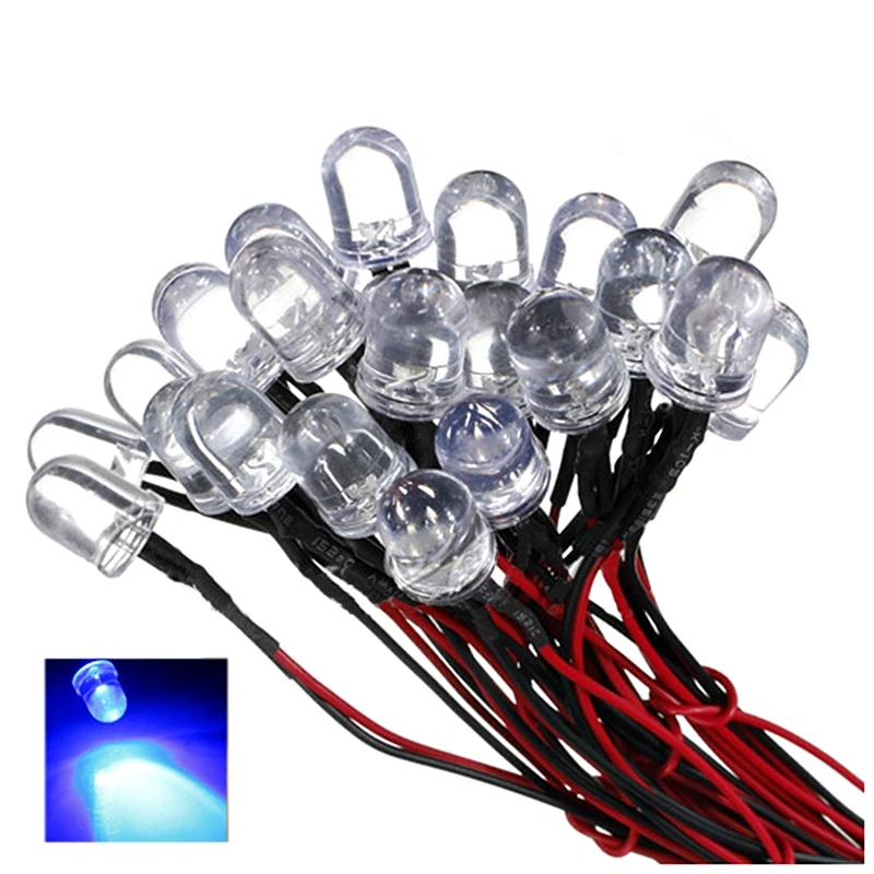 50 шт./лот 12 В 20 см LED Предварительно проводной 10 мм желтый/синий/розовый