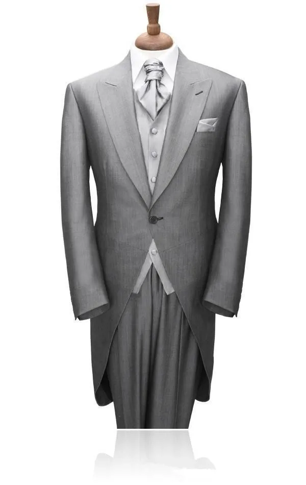 New Design 2017 Customized moring style gray Groom Tuxedos Groomsmen Men Wedding/business Suits( jacket+Pants+vest+tie)