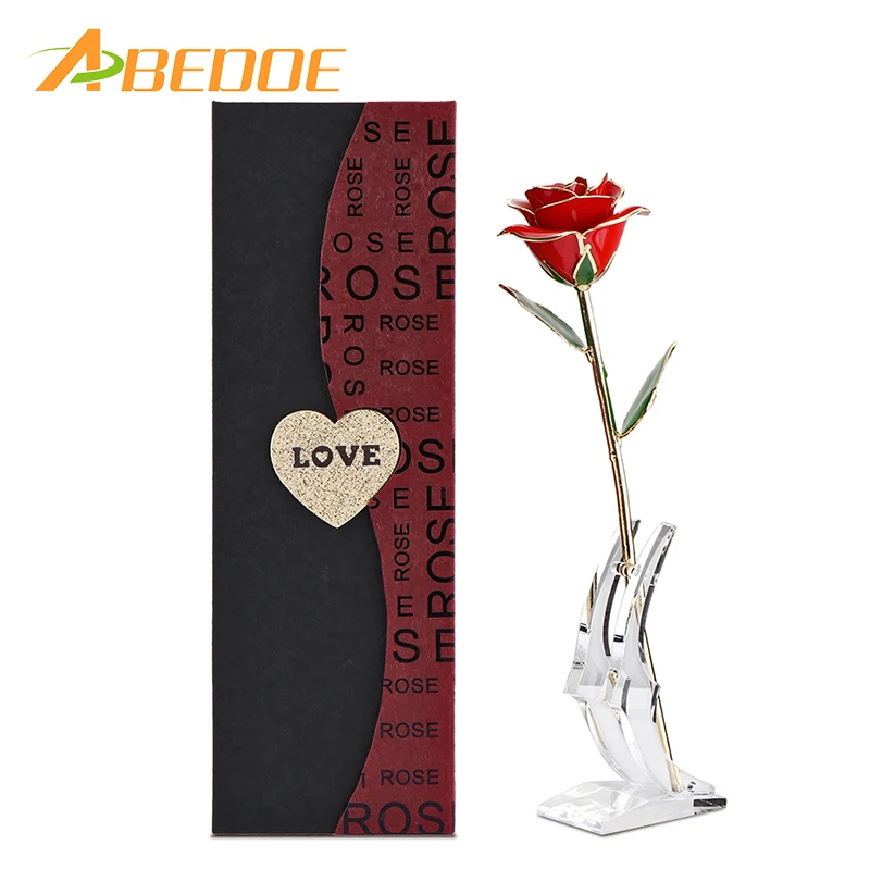 

ABEDOE Creative Valentine's Day 24K Gold Trimmed Rose Transparent Stand Exquisite Gift Box Romantic Gift for Lover Girl Birthday
