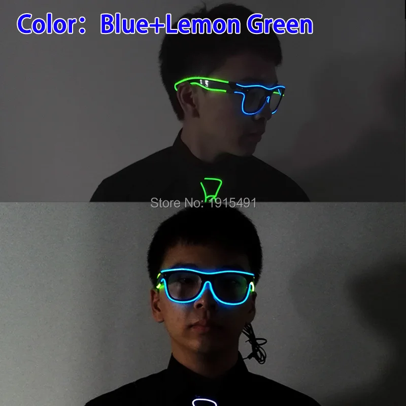 Яркие двухцветные смешанные синие + светло-зеленые EL провода очки праздничное