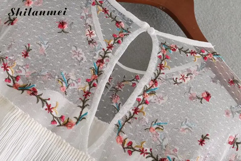 Модная Цветочная вышивка блузка Для женщин кисточкой из сетчатой ткани с