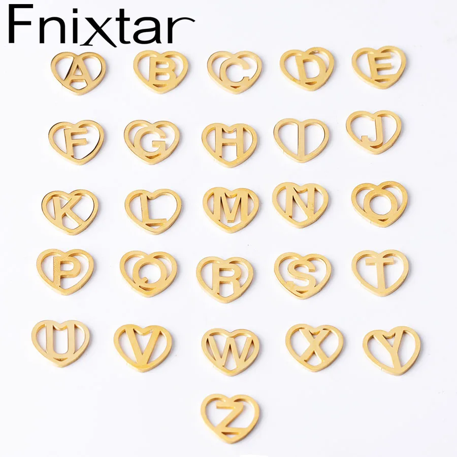 Fnixtar 26 шт 12 мм пустотелые любовные сердечки инициалы Алфавит зеркальные шармы