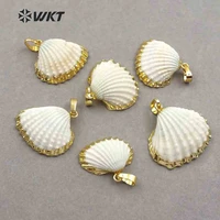 wt jp017 wholesale fashion gold trim white scallop shell pendant amazing lovely natural scallop shell pendant with gold trim