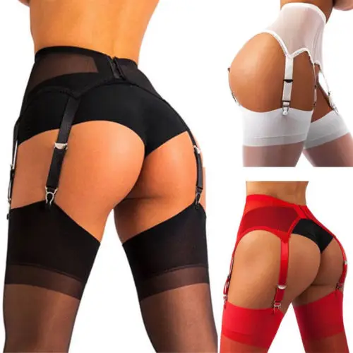 Пикантные для женщин 6 ремень роскошные Мощность сетки чулок черный (подвязки) S-2XL