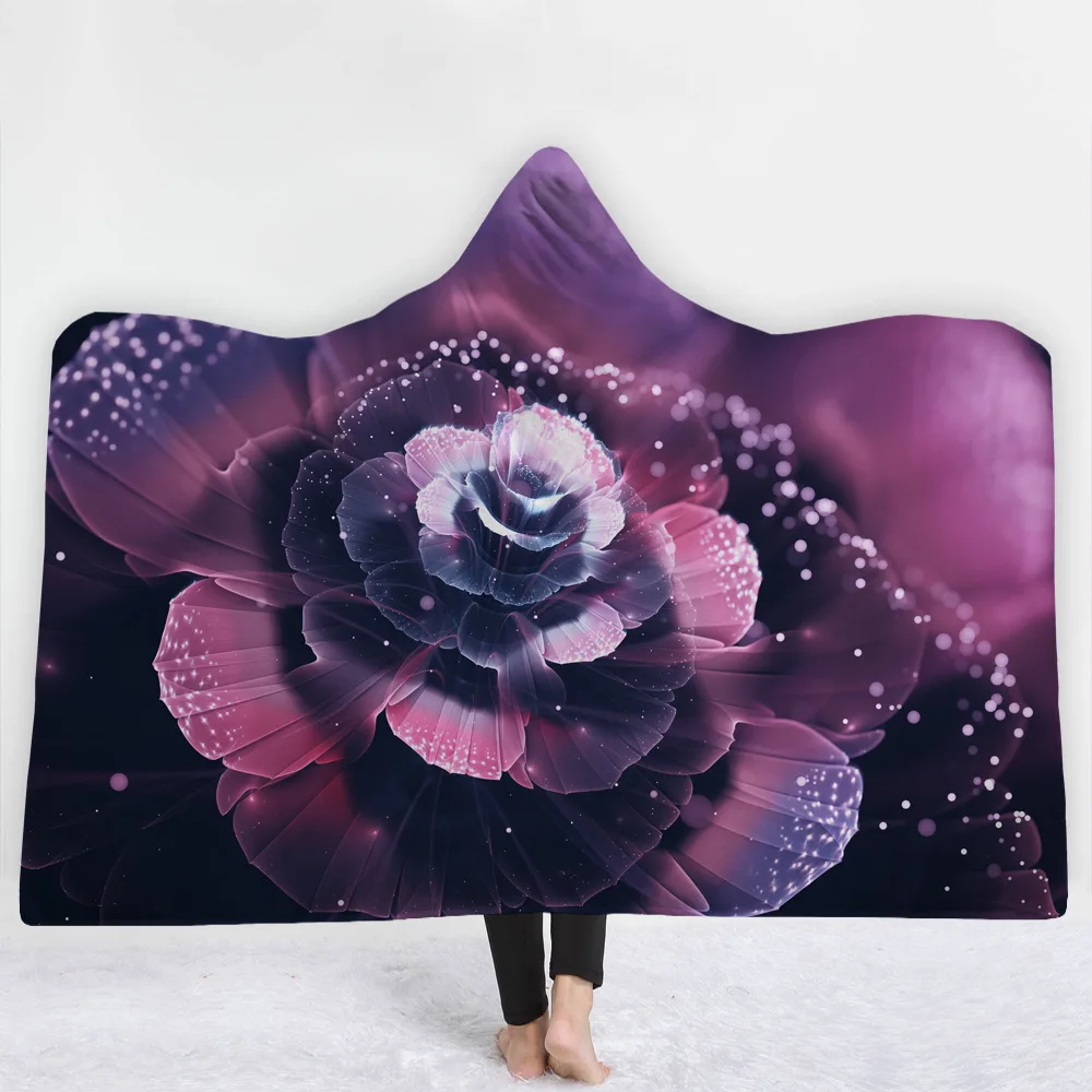 9 Styles Blooming Colorful Flowers 3D Printed Plush Hooded Blanket for Beds Warm Wearable Soft Fleece Throw Blankets | Дом и сад