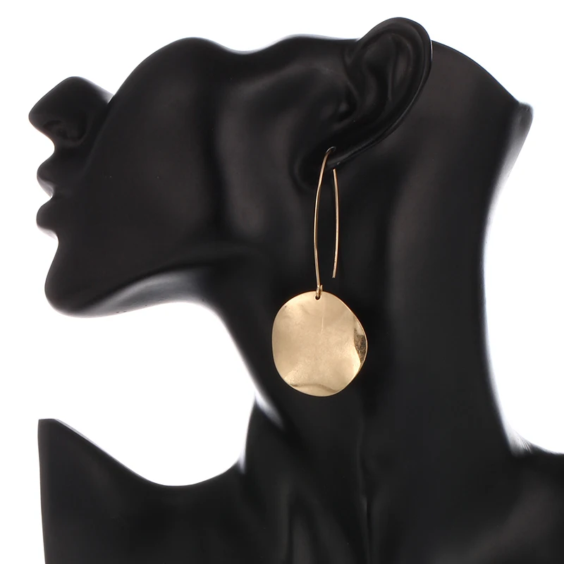 

Shineland trendy Sliver Big Round Dangle Earrings For Women Statement Long Drop Earring ewelry boucle d'oreille femme