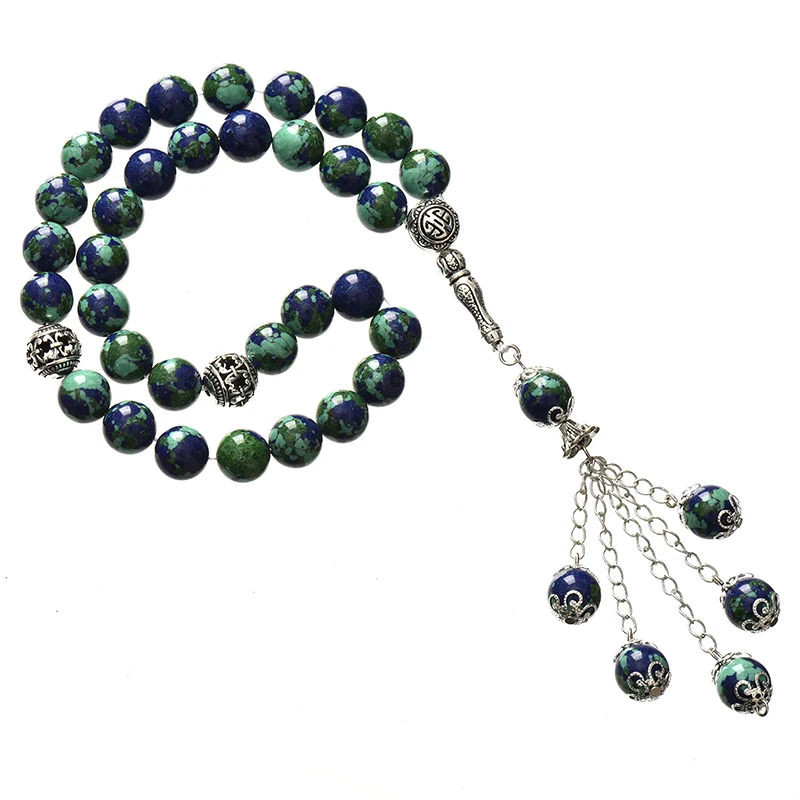 Горячая продажа 10 мм Синтетические синие и золотые Молитвенные Четки Феникс