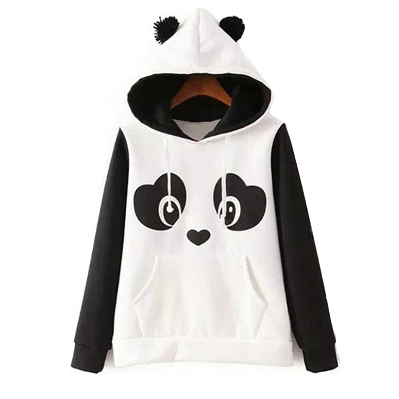

Autumn and winter women's hoodies new European American kawaii panda women's sweatshirts fleece black and white moleton top