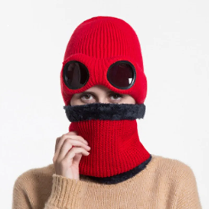 MAERSHEI зимняя вязаная шапка Skullies, очки, шапки, шарфы, плюс бархатная Толстая Кепка, велосипедная ветрозащитная защита для ушей для мужчин и женщин, теплая ветрозащитная шапка