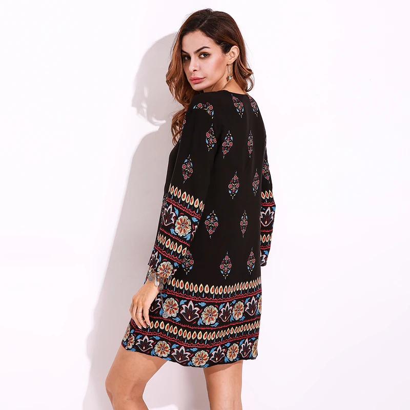 Для женщин Повседневное Этническая Boho Стиль свободные Ретро V шеи платья с