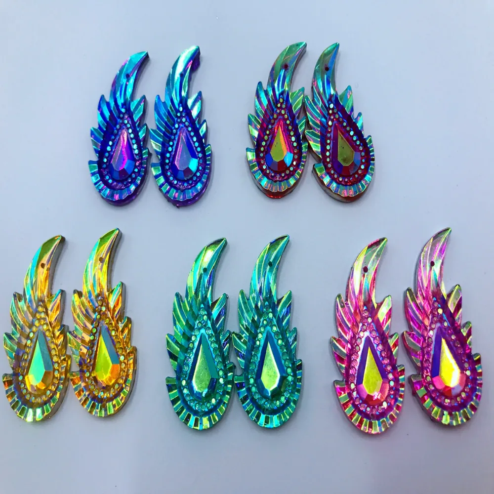 Стразы в форме листьев размером 36*17 мм для шитья смешанные цвета Пришивные