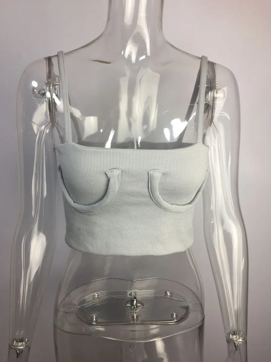 Трикотажный ребристый короткий топ на бретельках яркого цвета уличная Базовая