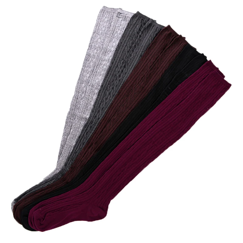 

1 Pair Fashion Female Over Knee Striped High Stocking Warm Knit Soft Thigh High Long Solid Color Stocking For Women