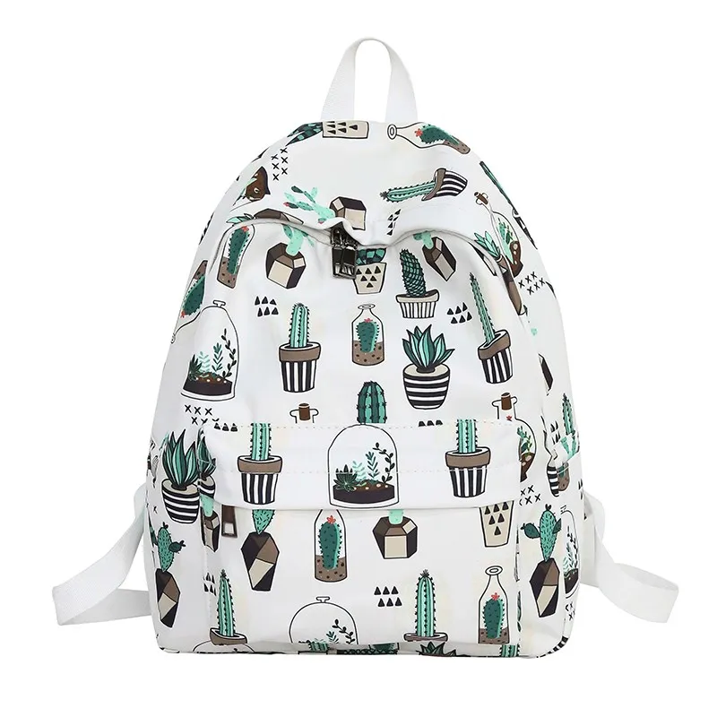 White Cactus Rdywbu граффити милый кактус кошка печати рюкзак подростка большой емкости школьная сумка для девочек Повседневная дорожная сумка Mochila рюкзак B234 - Цвет: White Cactus