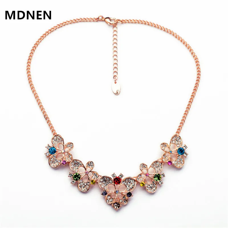 Хрустальные цветы Бабочка из розового золота ожерелье цепочка Женская мода