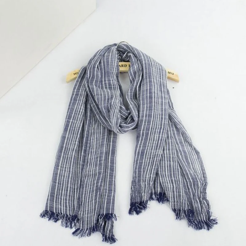Весенний женский и мужской шарф хлопковые льняные винтажные полосатые шарфы 180*80