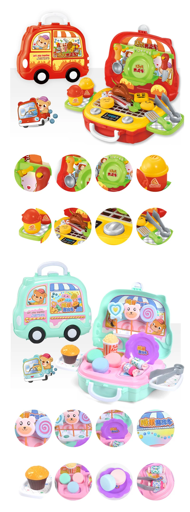 Сюжетно-ролевые игры, Playset Кухня посуда игрушечные чемоданчики моделирование быстрого Еда барбекю конфеты станции Портативный продукты магазин Box комплект
