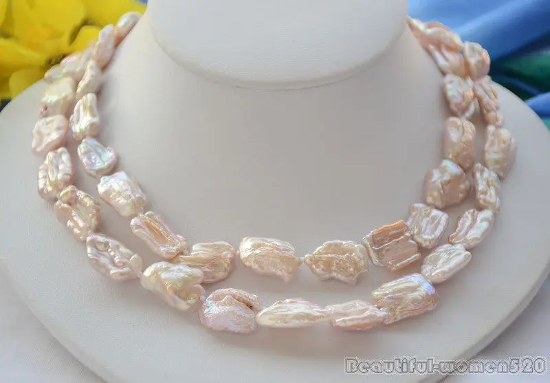 

X0395 26mm BAROQUE KESHI dens REBORN PEARL NECKLACE 34inch